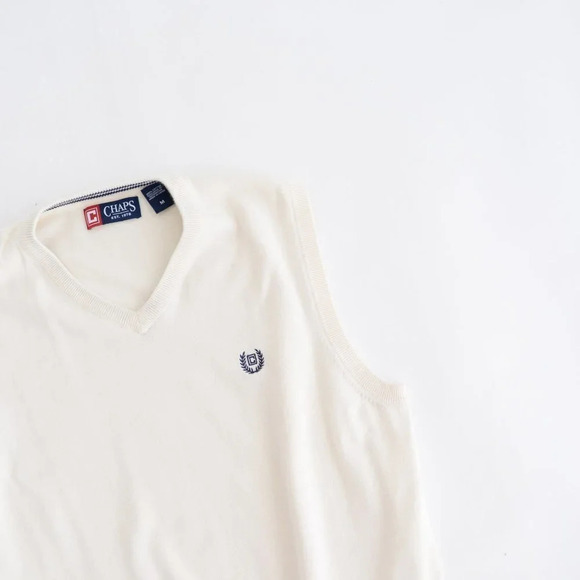 Men's 100% Cotton Chaps Cream Knit Vest - Medium - Picture 7 of 9